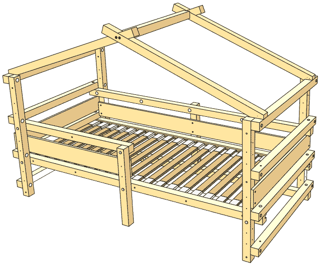 all wooden parts for the assembly including slatted bed base
