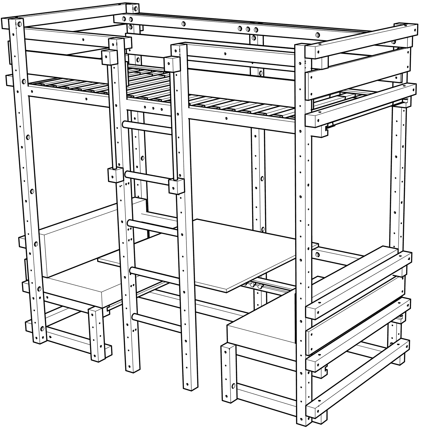 Bunk bed with table and seating area Bunk bed with table and seating area