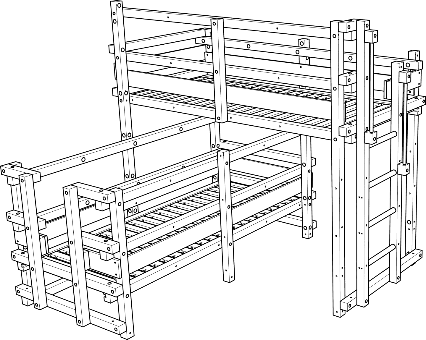 Bunk bed over corner with sloping roof at the back Bunk bed over corner with sloping roof at the back
