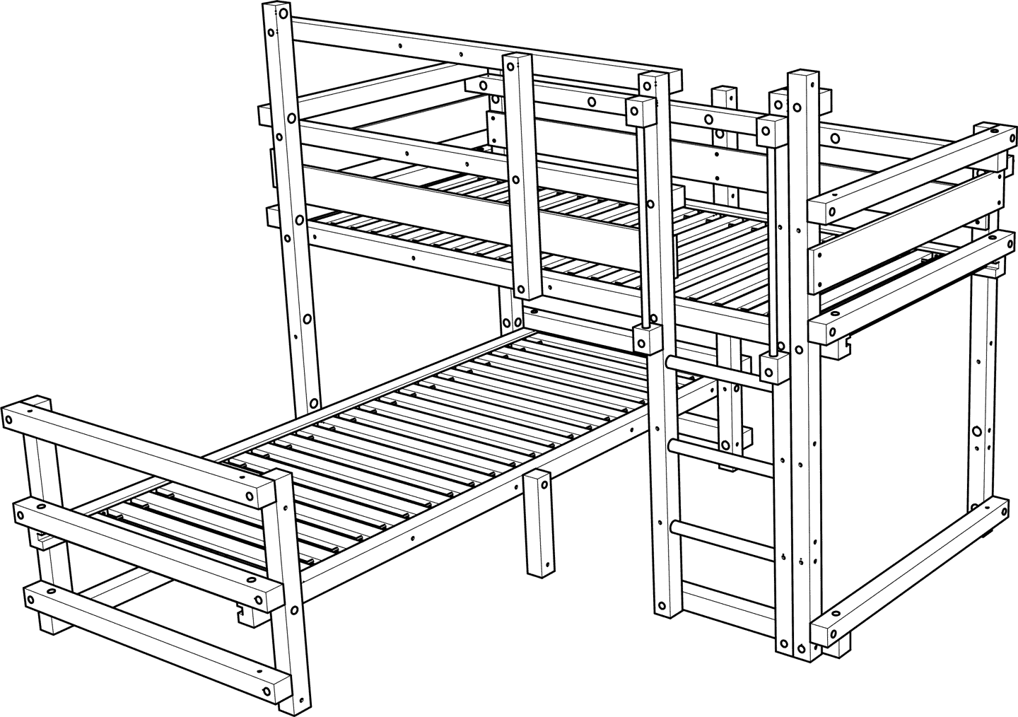 Bunk bed over corner with sloping roof step at the back Bunk bed over corner with sloping roof step at the back