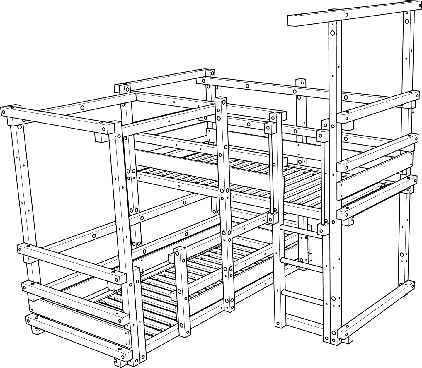Bunk bed over corner low, special construction Bunk bed over corner low, special construction