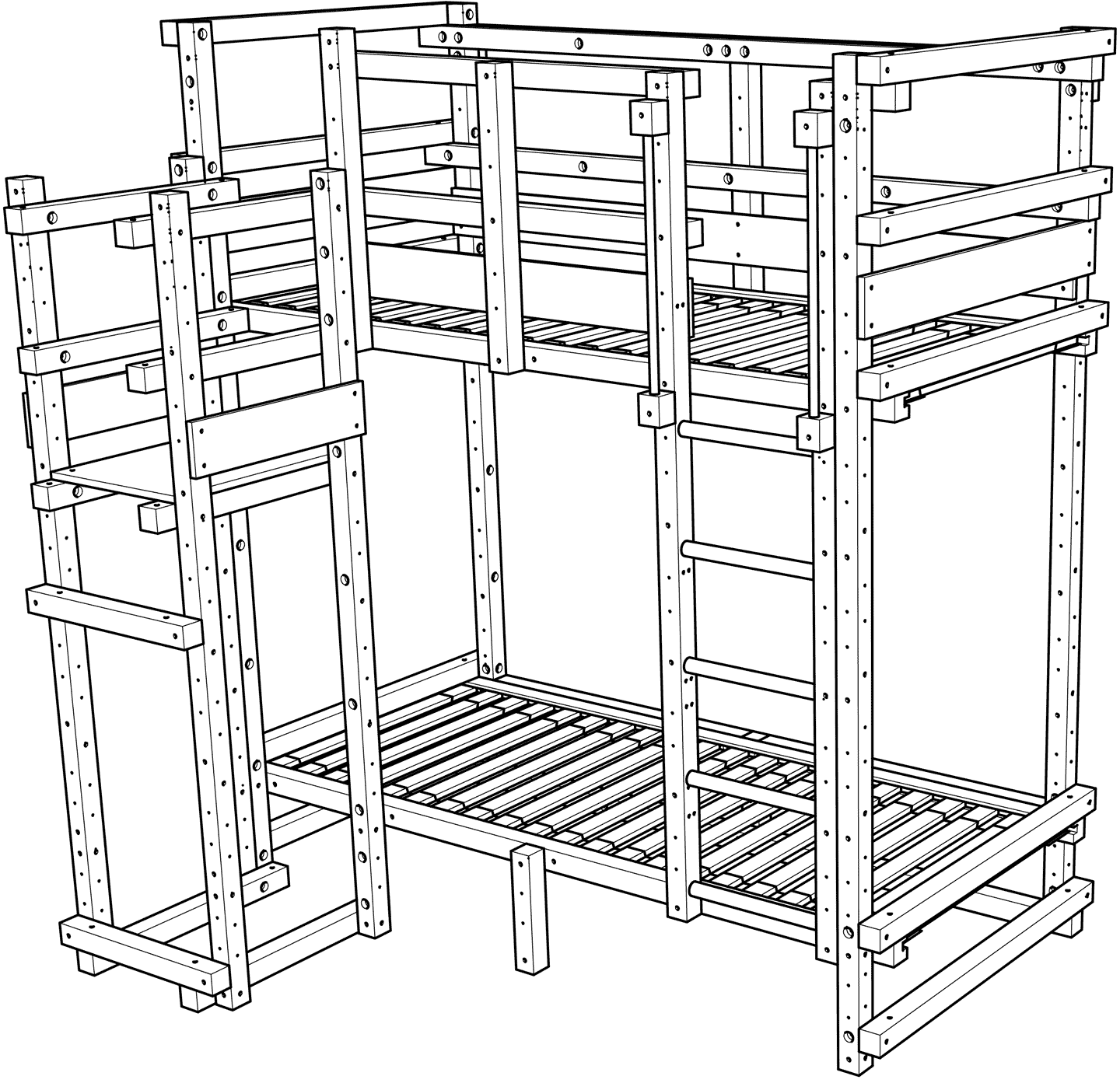 Extra-high bunk bed at height 6 with slide tower at height 5 Extra-high bunk bed at height 6 with slide tower at height 5