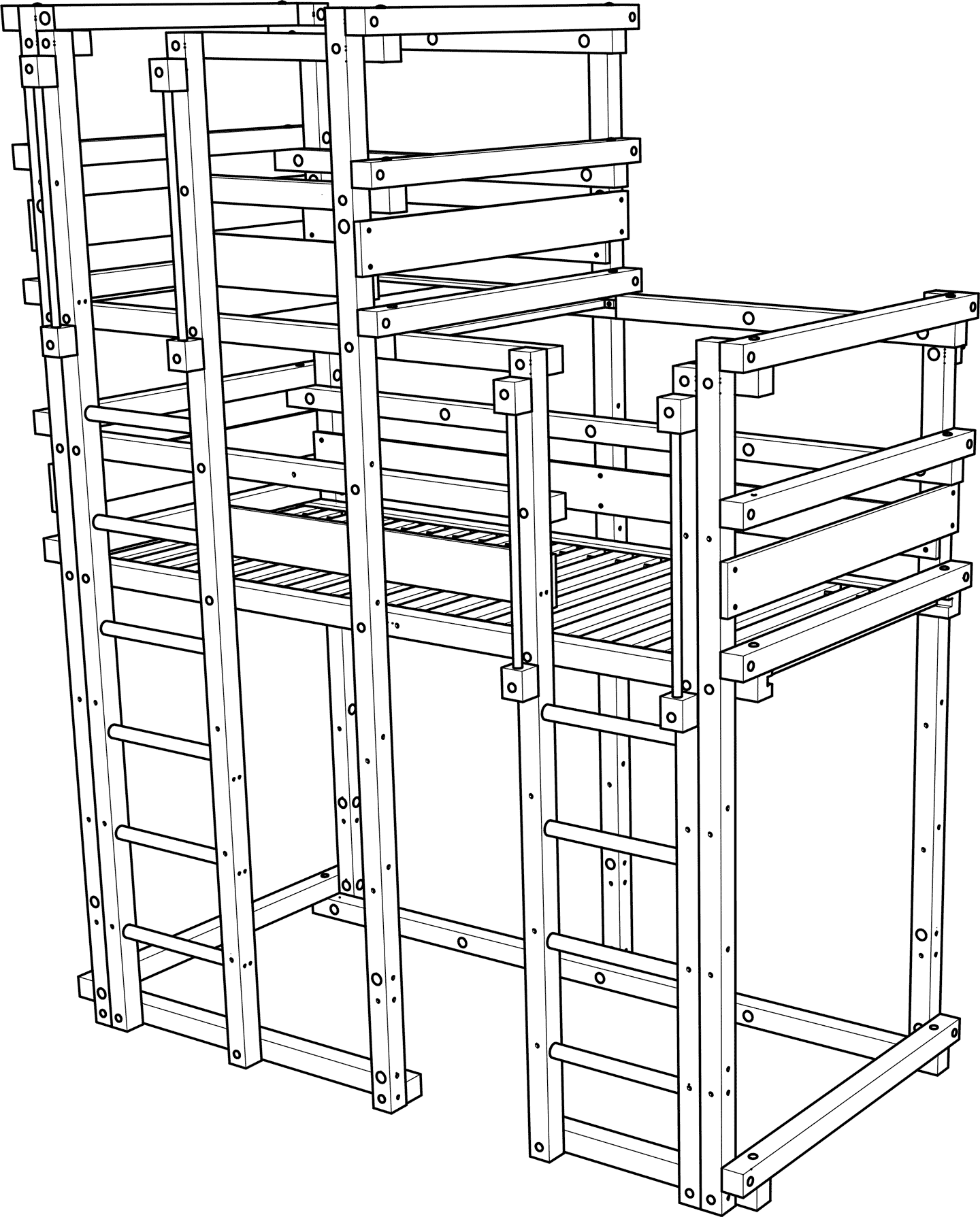 Loft bed with play tower above Loft bed with play tower above
