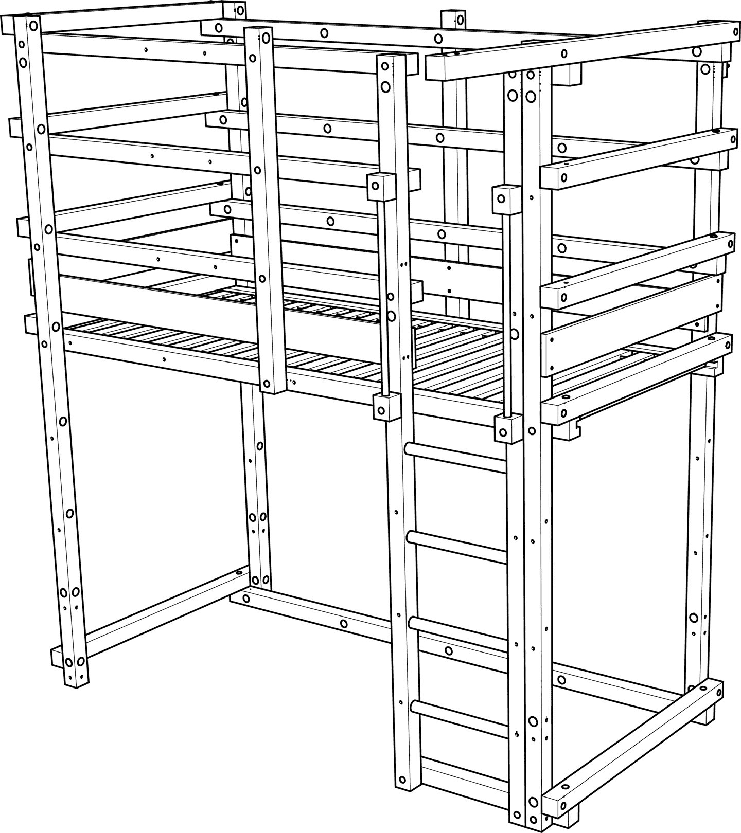 Loft bed with extra-high fall protection Loft bed with extra-high fall protection