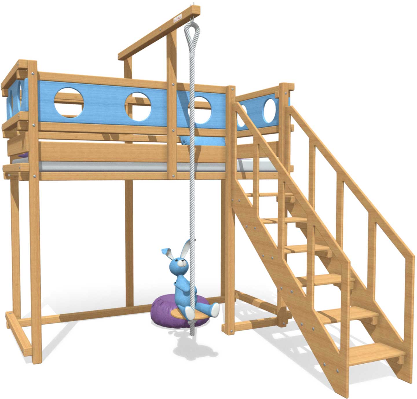 Stairs directly on the long side of the bed (L-shaped) Stairs directly on the long side of the bed (L-shaped)