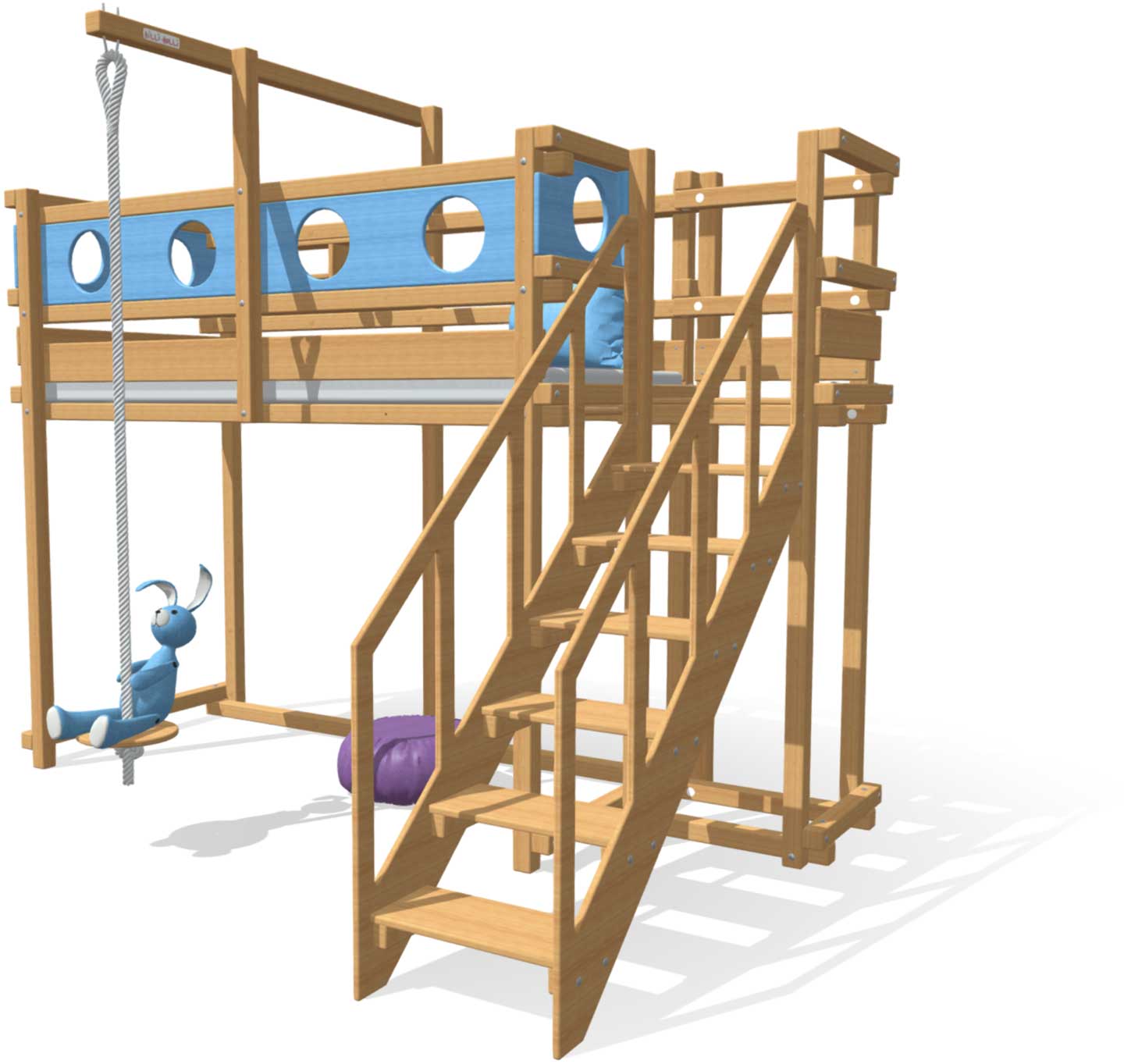 Stairs on the slide tower as a platform on the short side of the bed Stairs on the slide tower as a platform on the short side of the bed